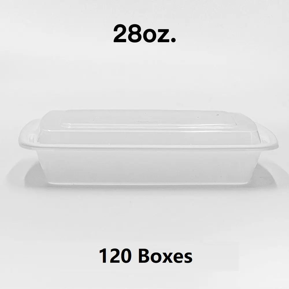 Bulk 120 Cases 28 oz Rectangular White Plastic Con - food container disposable
