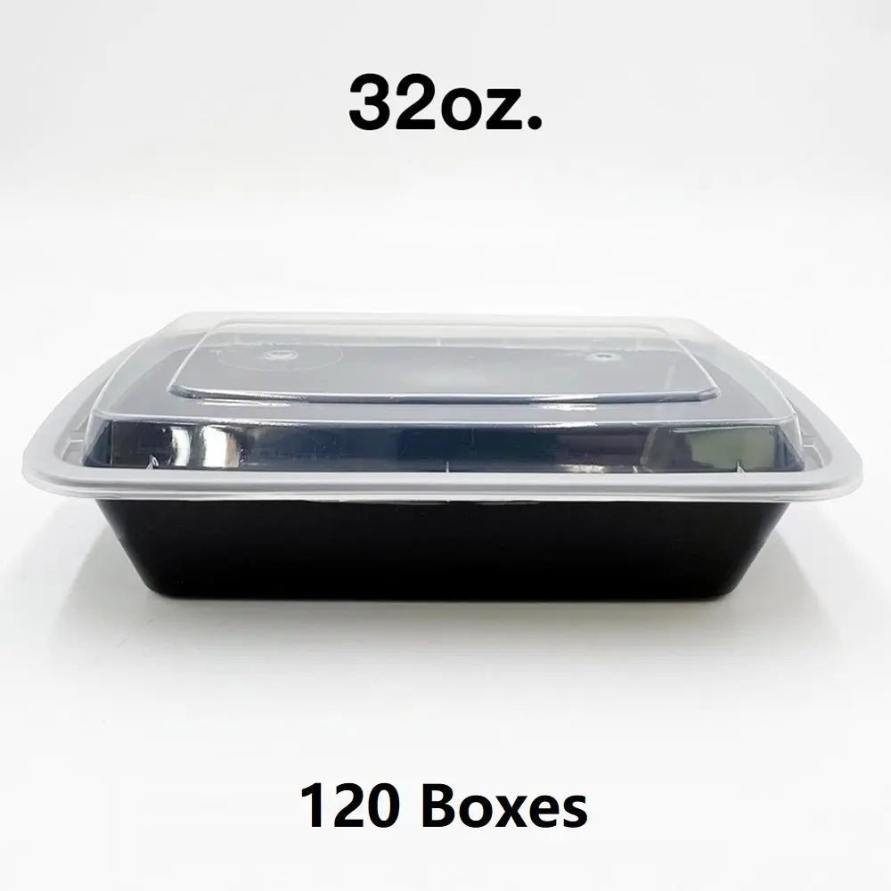 Bulk 120 Cases 32 oz Rectangular Black Plastic Con - food container disposable