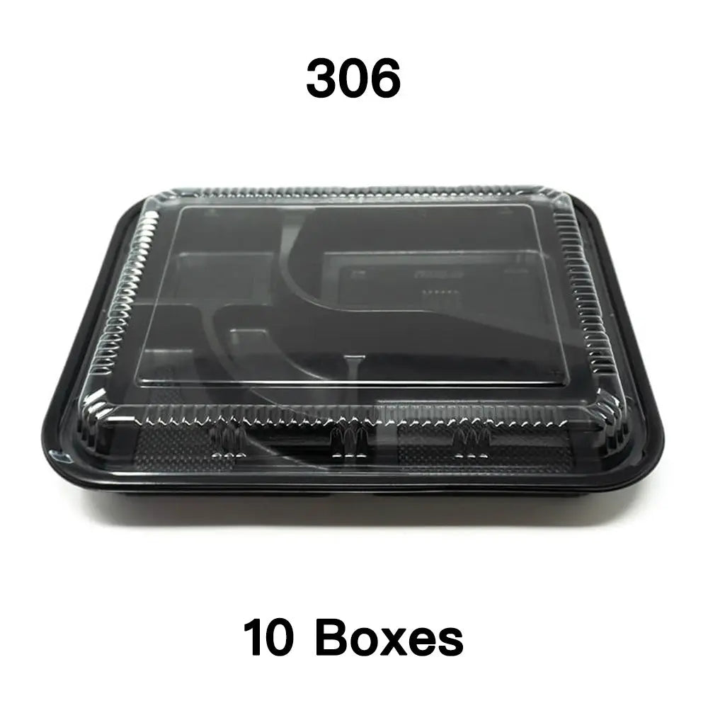 Bulk 10 Cases 306 Rectangular Black Plastic Bento - bento box food container