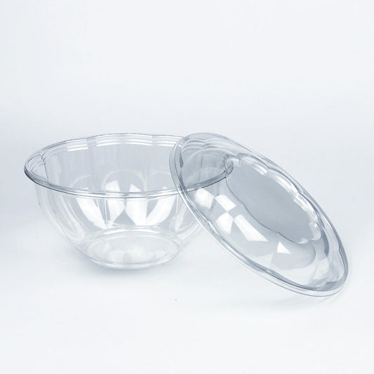 "Elegant floral shaped 32oz disposable plastic bowl for restaurant food packaging."