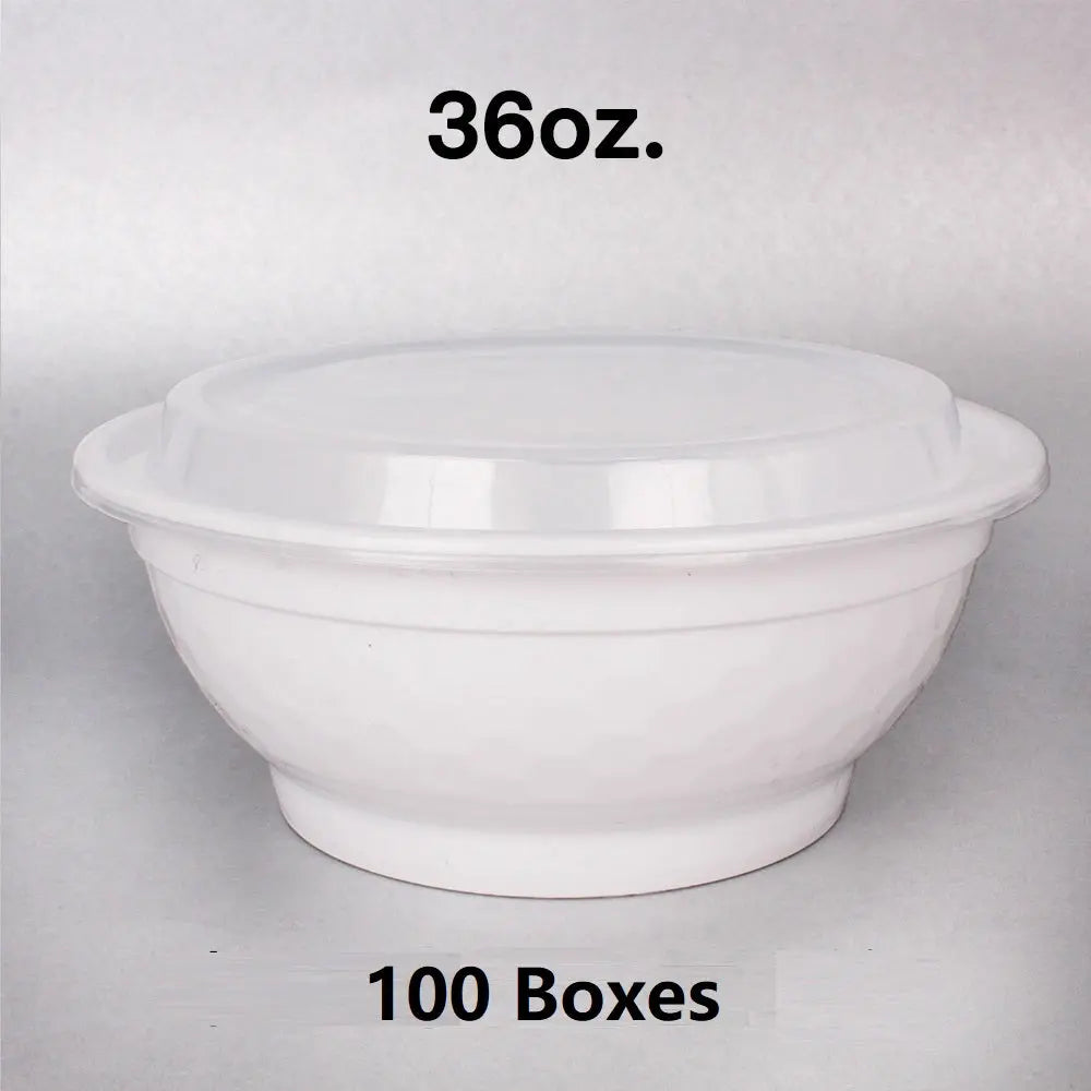 Bulk 100 Cases 36 oz Round White Plastic Container - food container disposable