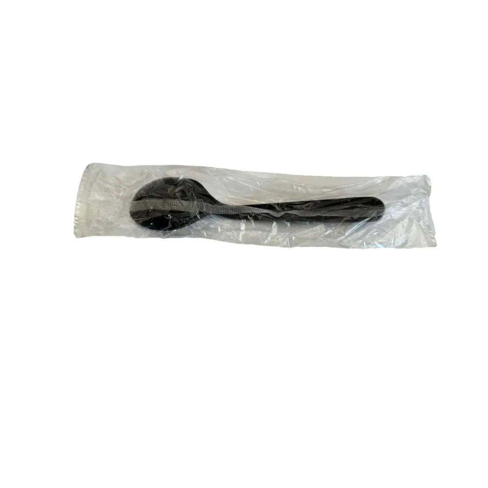 6" Heavy Black Plastic Spoon (Individual Warp) - 1000/Case APC