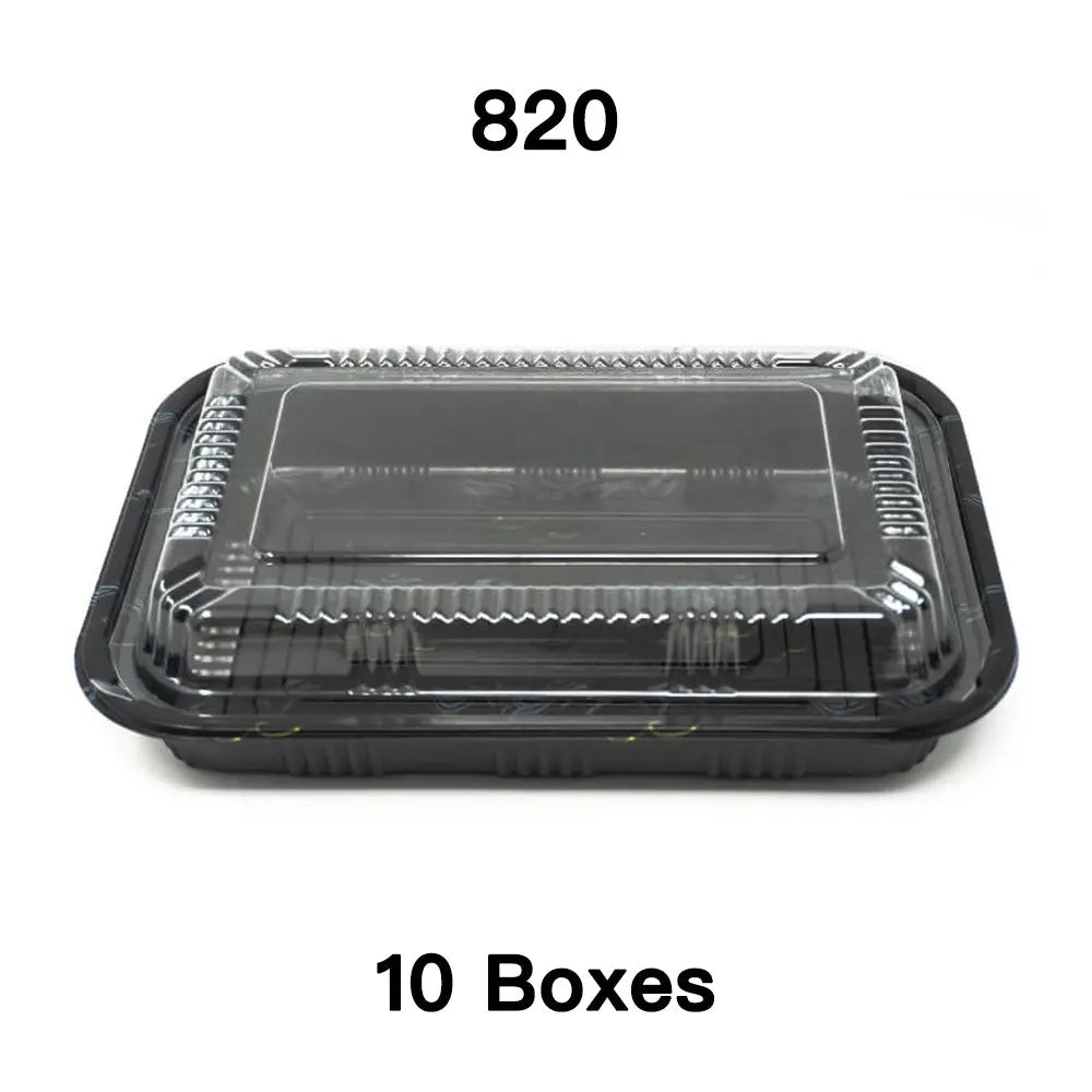 Bulk 10 Cases 820 Rectangular Black Plastic Lunch - food box packaging