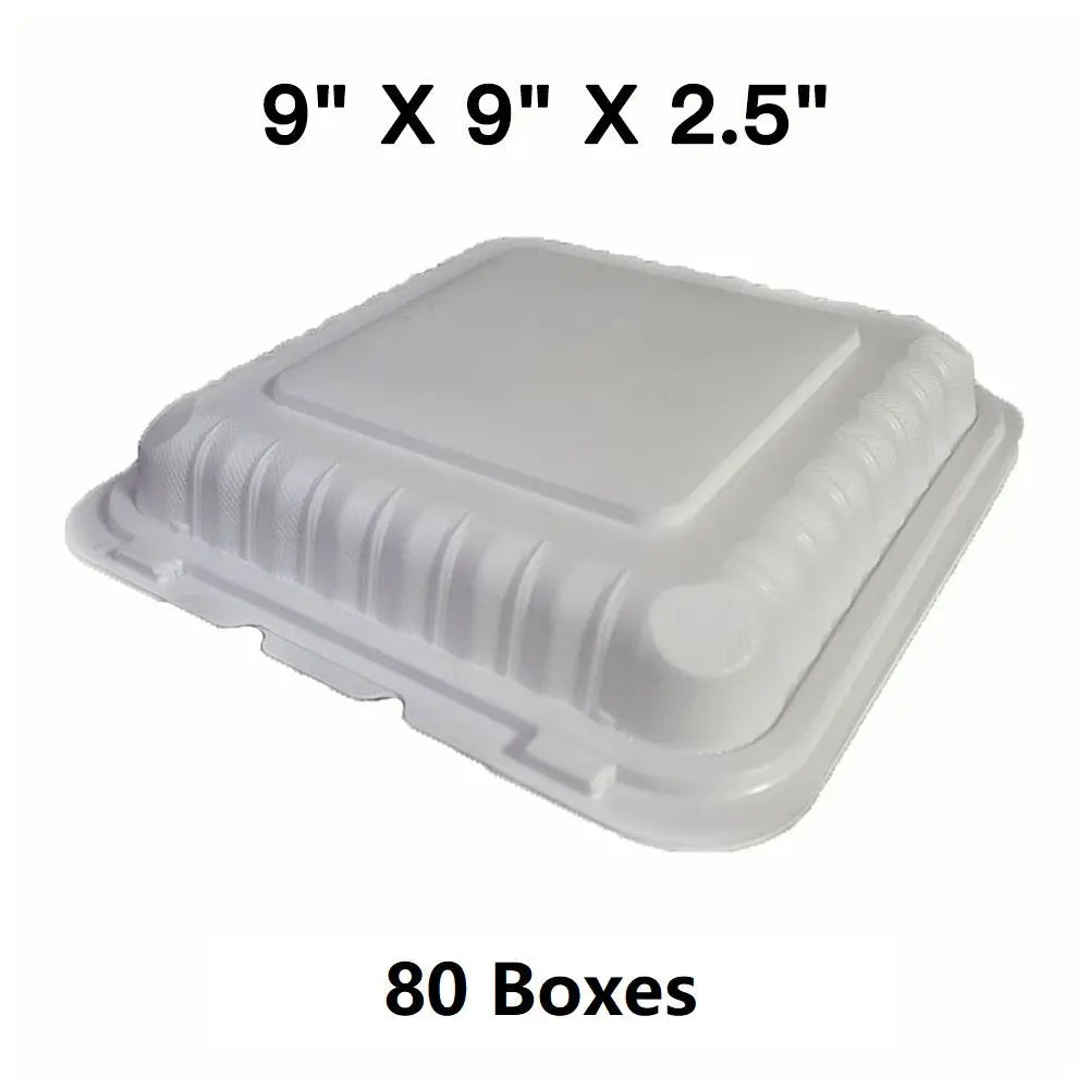 Bulk 80 Cases Square White Plastic 3 Compartment H - food container disposable