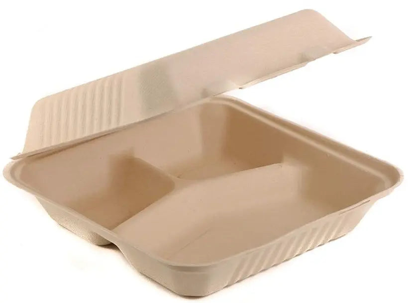 Bagasse 9 9 3 Deep 3 Comp Clamshell 150 Case - restaurant supplies wholesale