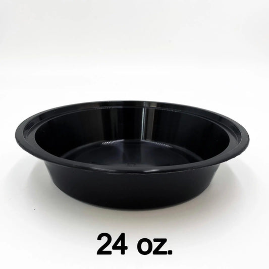 24 oz. Round Black Plastic Container Set (723) - 150/Case HT