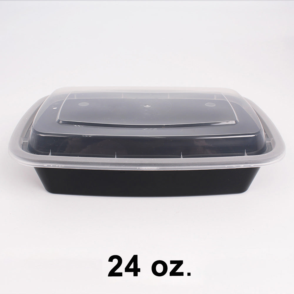 HT 24 oz. Rectangular Black Plastic Container Set (7038) - 150/Case