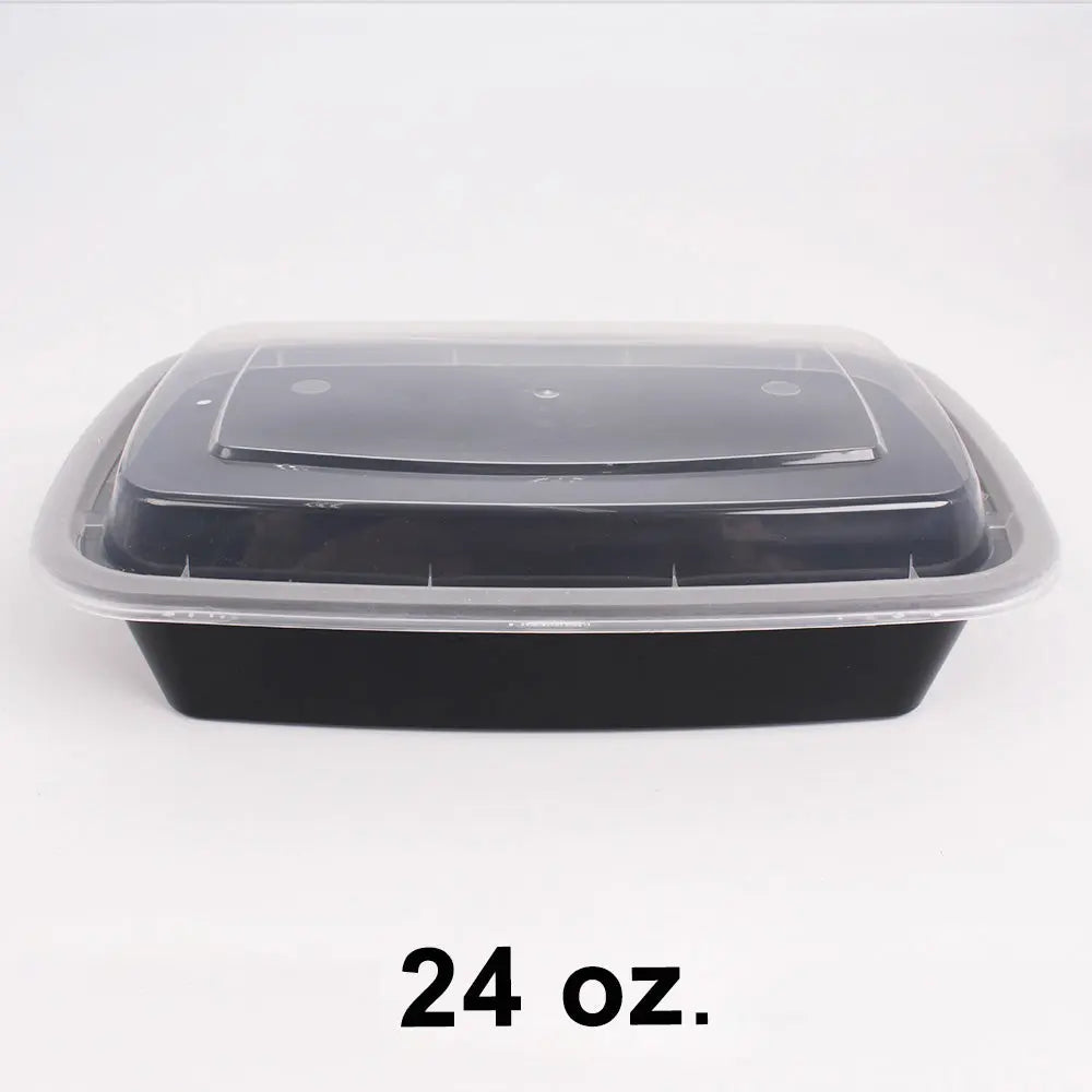 HT 24 oz Rectangular Black Plastic Container Set 7 - food container disposable