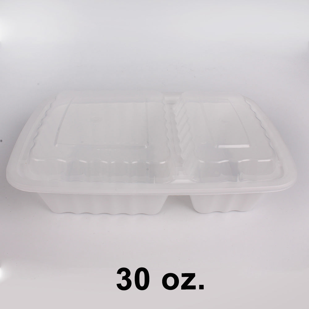 30 oz. Rectangular White Plastic 2 Comp. Container Set (8288) - 150/Case