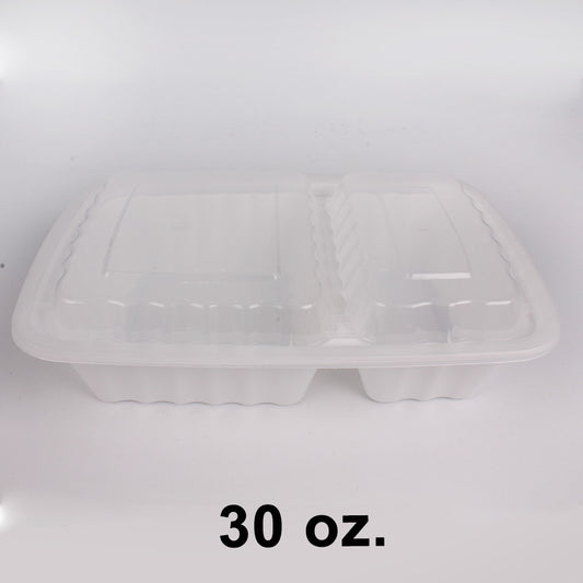 30 oz. Rectangular White Plastic 2 Comp. Container Set (8288) - 150/Case
