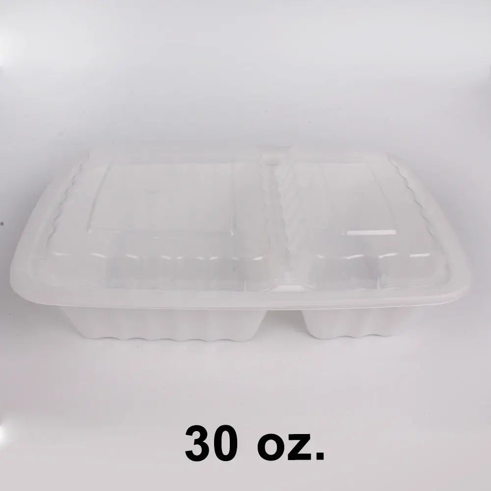 30 oz Rectangular White Plastic 2 Comp Container S - food container disposable