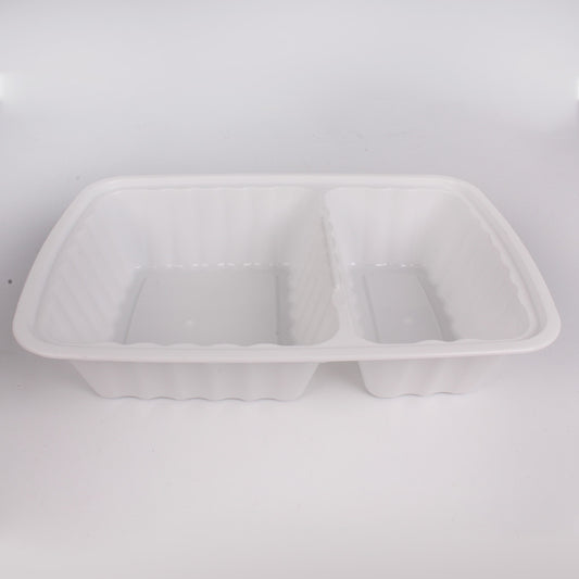 30 oz. Rectangular White Plastic 2 Comp. Container Set (8288) - 150/Case