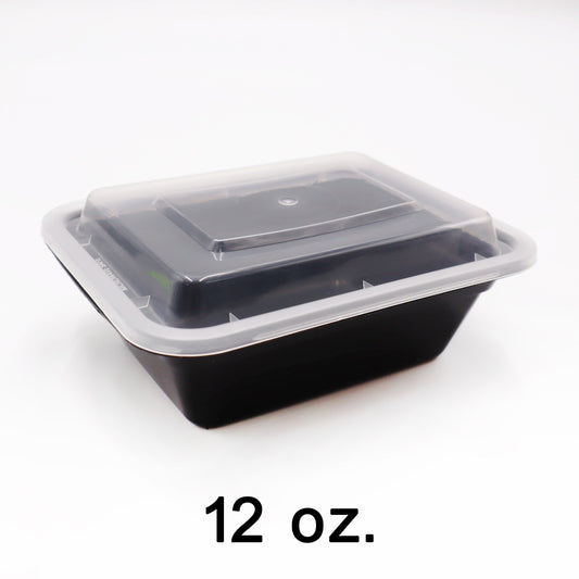 12 oz.Rectangular Black Plastic Container Set (818) - 150/Case