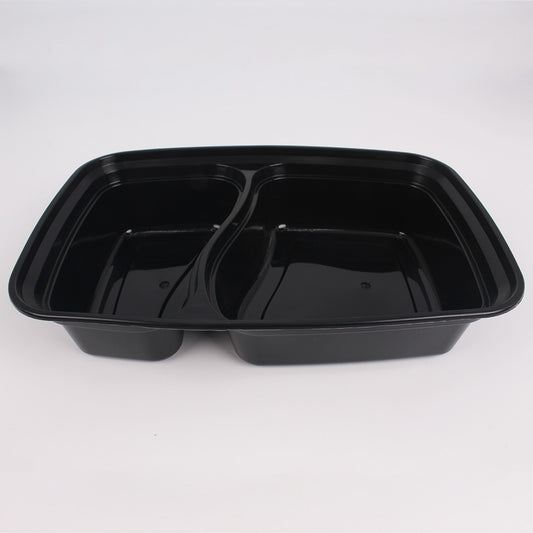 30 oz. Rectangular Black Plastic 2 Comp. Container Set (8288) - 150/Case