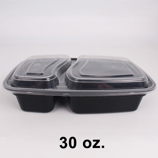 30 oz. Rectangular Black Plastic 2 Comp. Container Set (8288) - 150/Case