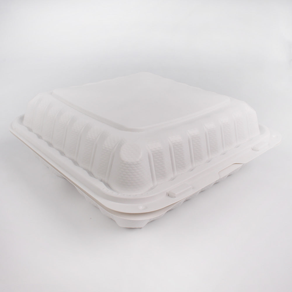 Kari-Out 993W Square White Plastic 3-Compartment Hinged Food Container 9" X 9" - 150/Case