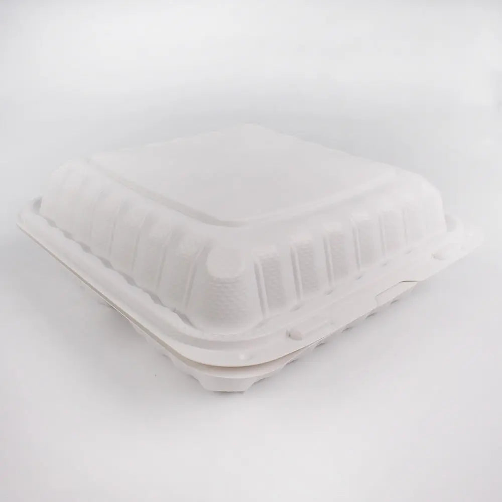 Kari-Out 993W Square White Plastic 3-Compartment Hinged Food Container 9" X 9" - 150/Case Fresh2