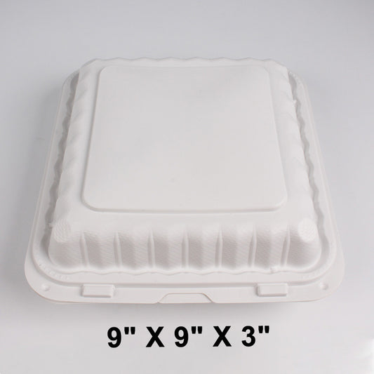 Kari-Out 993W Square White Plastic 3-Compartment Hinged Food Container 9" X 9" - 150/Case