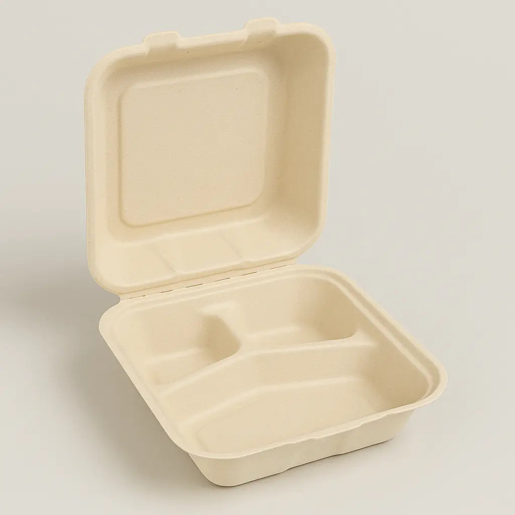 Bagasse 8 8 3 Deep 3 Comp Clamshell 150 Case - restaurant supplies wholesale