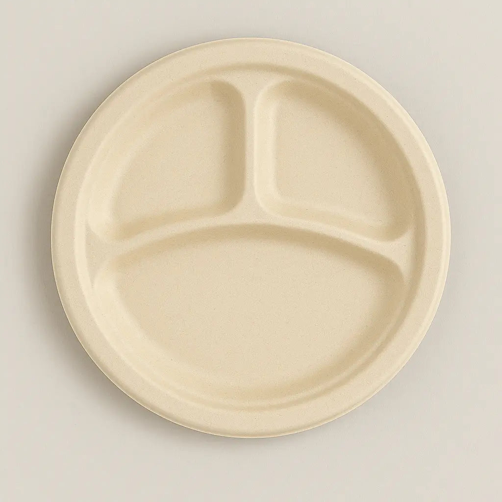 Bagasse 9 3 COMP Compostable Round Plate 400 Case - restaurant supplies wholesale