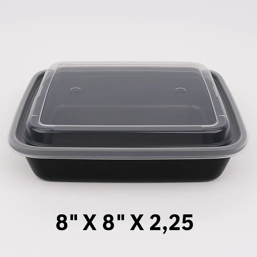 8 X 8 Square Black Plastic Container Set 8148 100 - food container disposable
