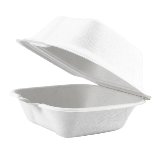 AHD Square White Paper Hinged Food Container 6" X 6" - 500/Case