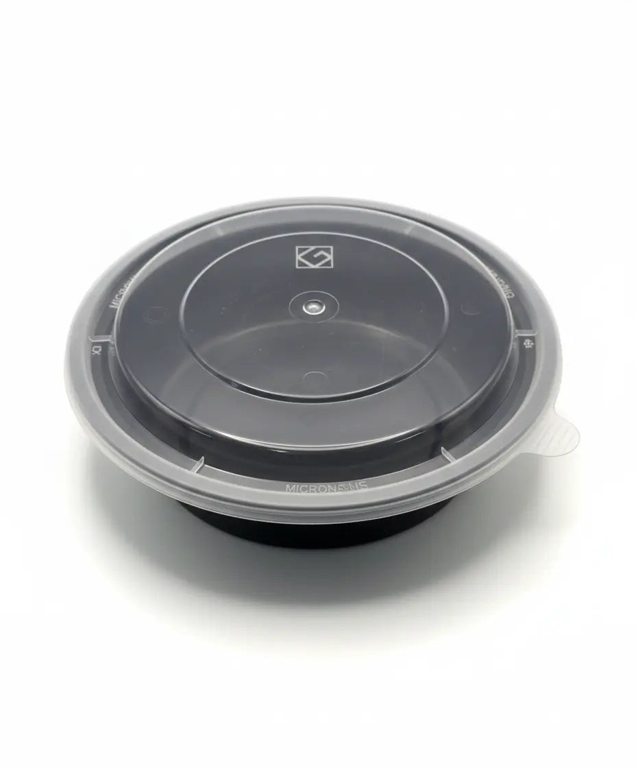 GCT 16oz Round Black Plastic Deli Container Set G - food container disposable