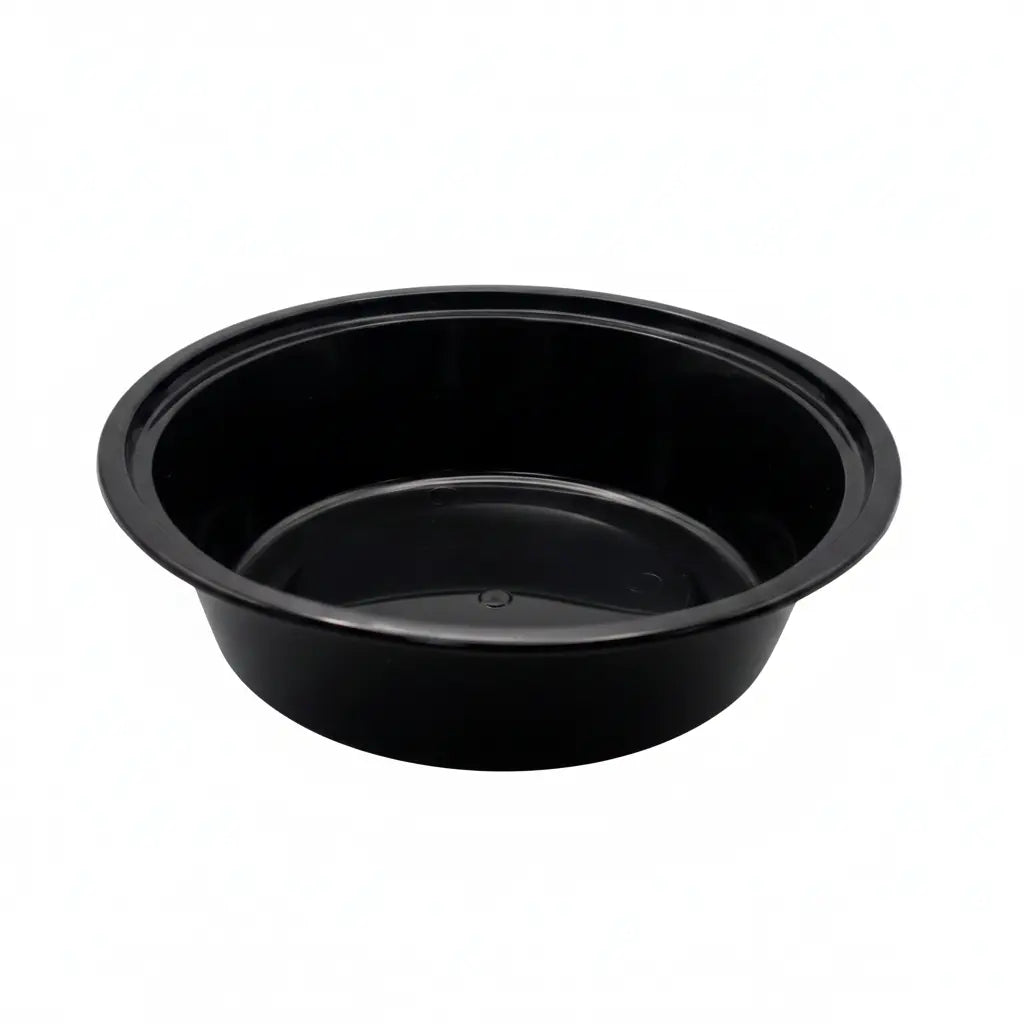 GCT 16oz. Round Black Plastic Deli Container Set (G-818B)- 150/Case WL