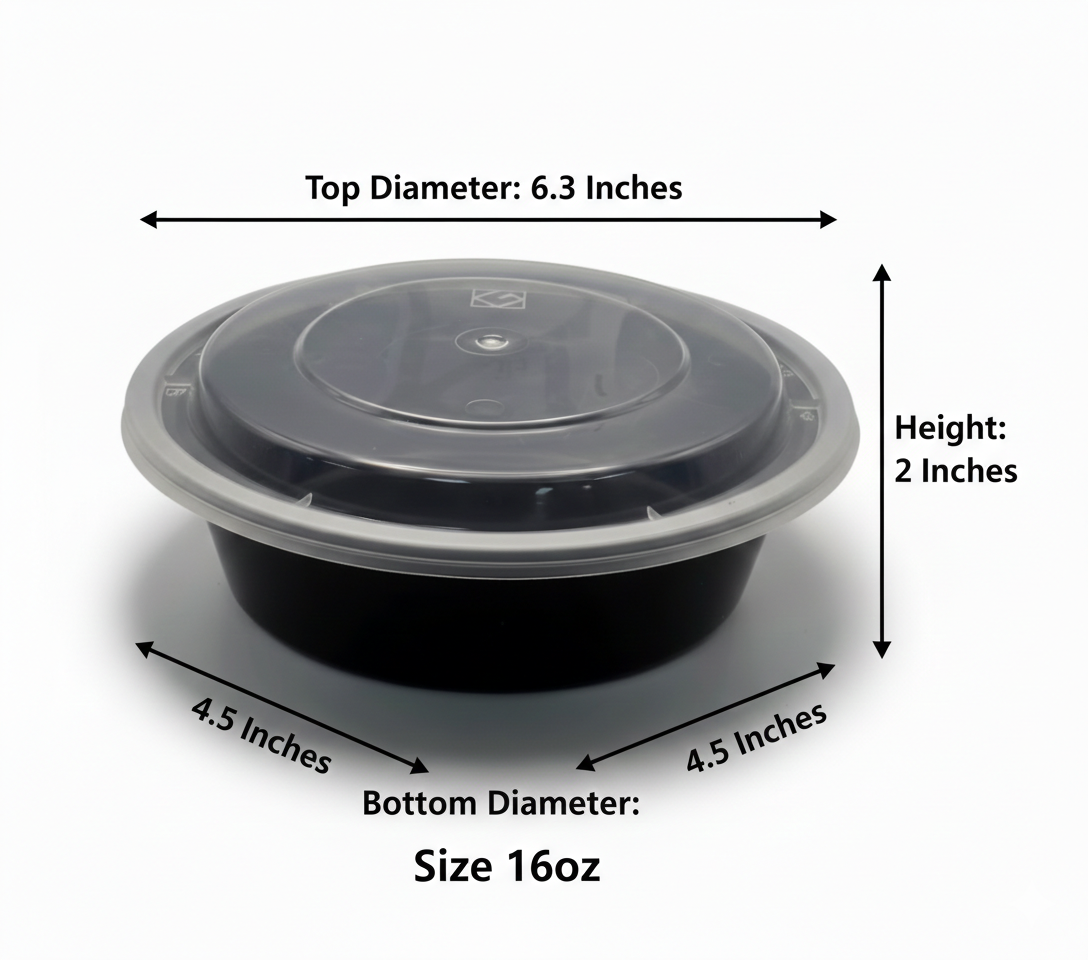 GCT 16oz. Round Black Plastic Deli Container Set (G-818B)- 150/Case