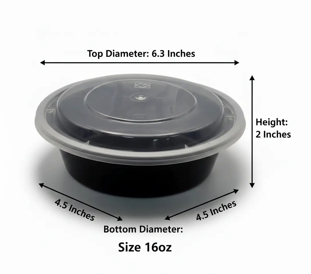 GCT 16oz. Round Black Plastic Deli Container Set (G-818B)- 150/Case WL