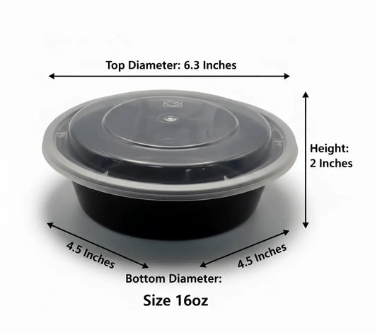 GCT 16oz. Round Black Plastic Deli Container Set (G-818B)- 150/Case WL