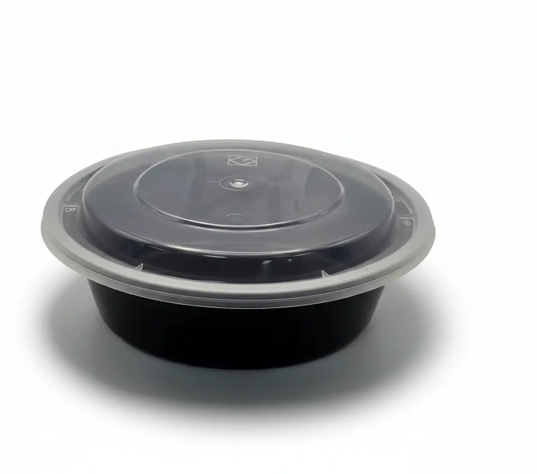 GCT 16oz. Round Black Plastic Deli Container Set (G-818B)- 150/Case WL