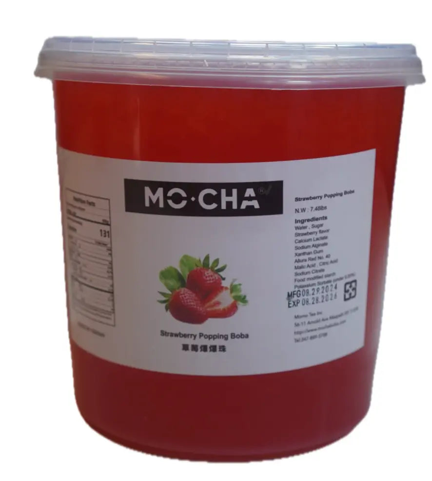 Mocha Strawberry Popping Boba 7 48 lbs 4 Bottles - restaurant supplies wholesale