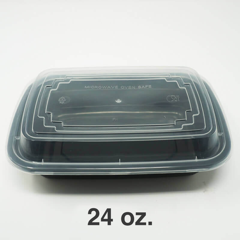 FH 24盎司 长方形黑色塑料熟食盒套装 - 150个/箱
