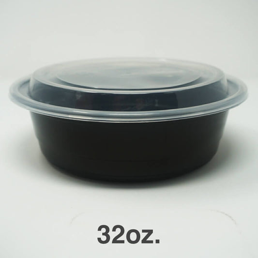 FH 32oz. Round Black Plastic Deli Container Set - 150/Case