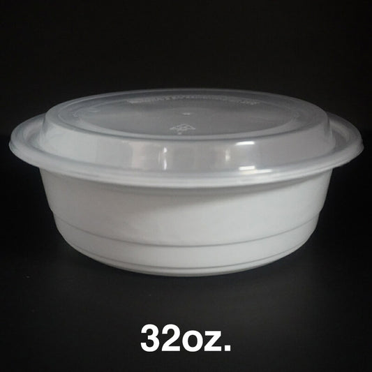 FH 32oz. Round White Plastic Deli Container Set - 150/Case