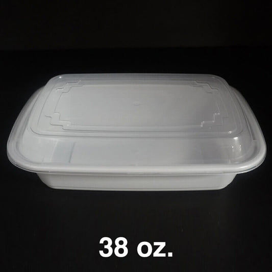 FH 38oz. Rectangular White Plastic Deli Container Set - 150/Case
