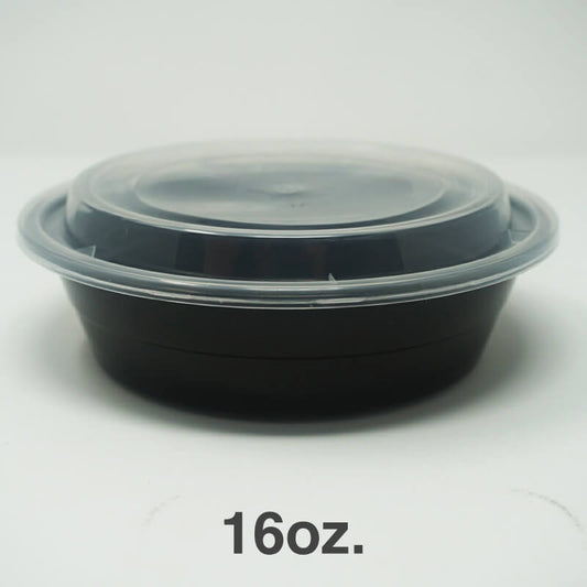 FH 16oz. Round Black Plastic Deli Container Set - 150/Case
