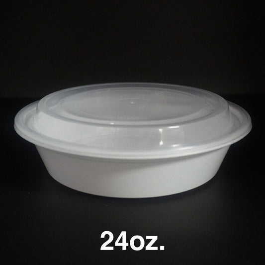 FH 24oz. Round White Plastic Deli Container Set - 150/Case