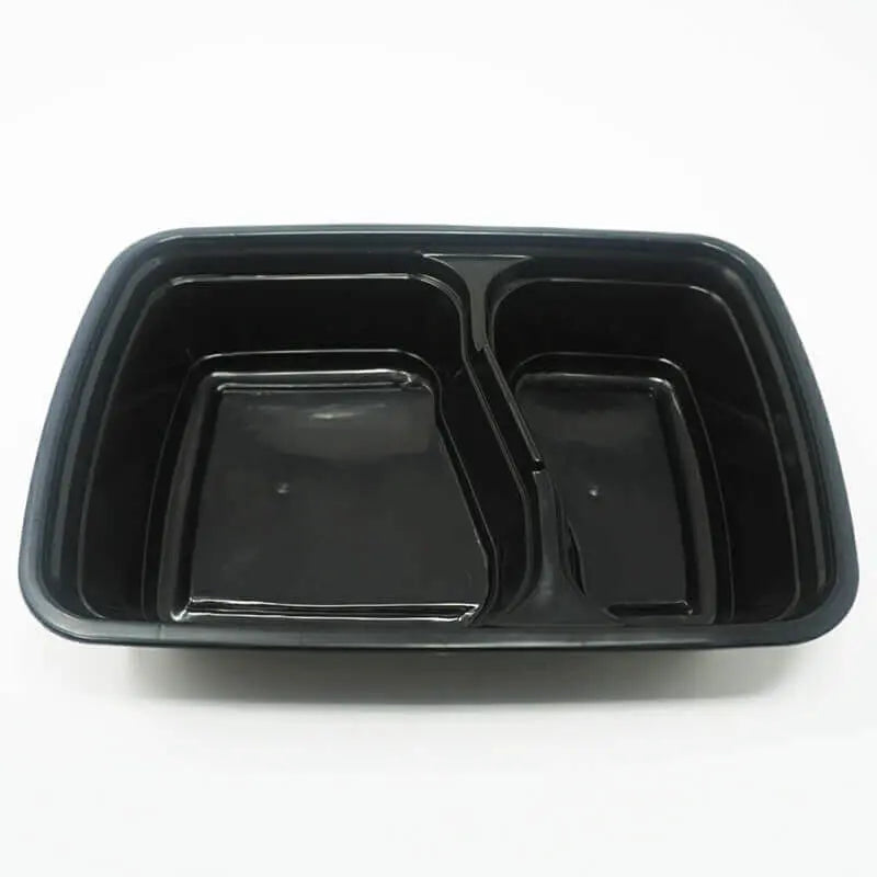 FH 30oz. 2 Comp. Rectangular Black Plastic Deli Container Set - 150/Case HT