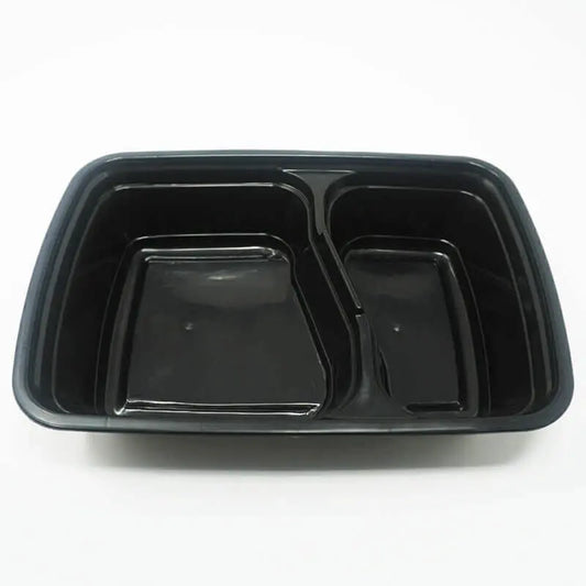FH 30oz. 2 Comp. Rectangular Black Plastic Deli Container Set - 150/Case HT