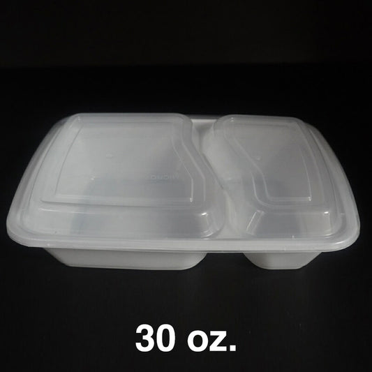 FH 30oz. 2 Comp. Rectangular White Plastic Deli Container Set - 150/Case