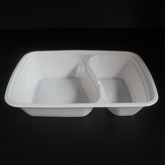 FH 30oz. 2 Comp. Rectangular White Plastic Deli Container Set - 150/Case