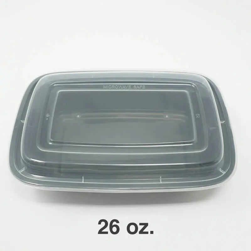 FH 26 oz Rectangular Black Plastic Container Set 1 - food container disposable
