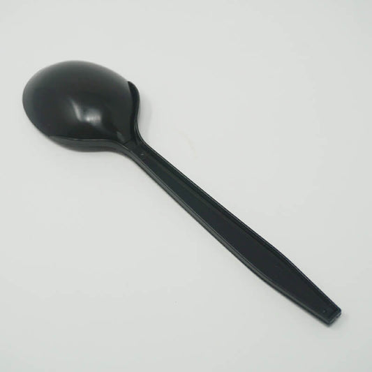 6" Heavy Black Plastic Spoon (Individual Warp) - 1000/Case