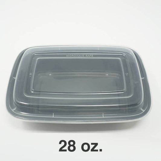 SD 28oz. Rectangular Black Plastic Food Container Set - 150/Case