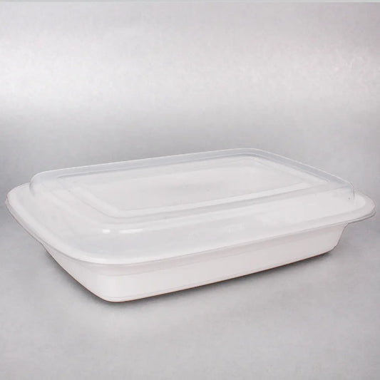 SD 28 oz. Rectangular White Plastic Food Container Set - 150/Case JJ