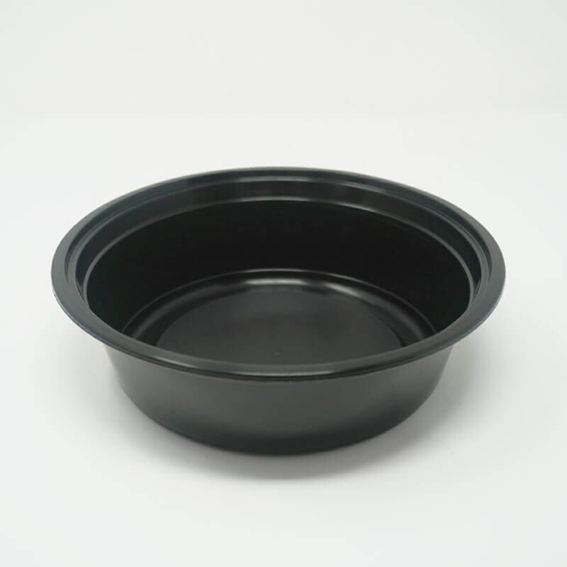 SD 32 oz. Round Black Plastic Food Container Set (729)- 150/Case