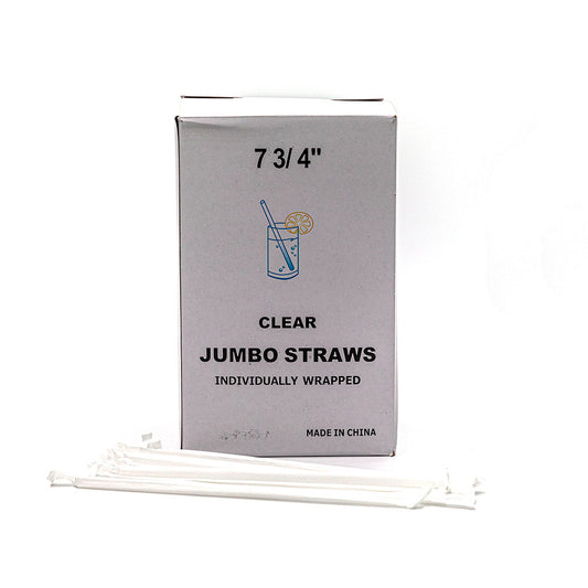 7 3/4" Jumbo Clear Plastic Individual Wrapped Straw - 9600/Case