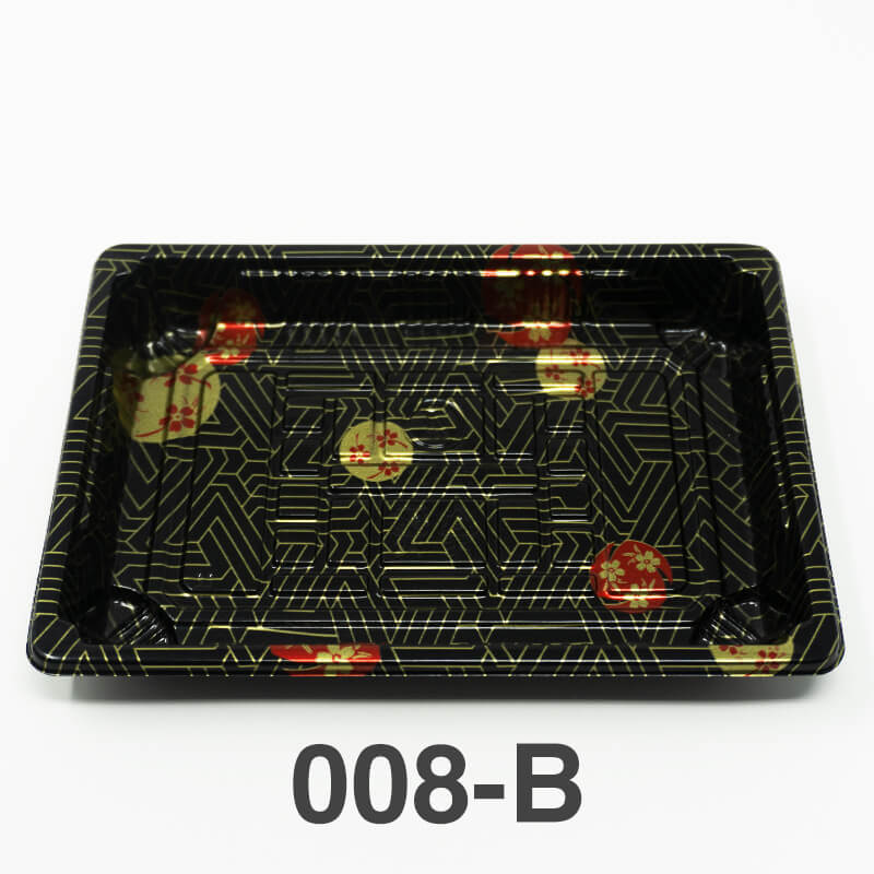 008-B Rectangular Black Plastic Sushi Tray Container Base (Not Combo) 6 1/2" X 3/4" - 1500/Case